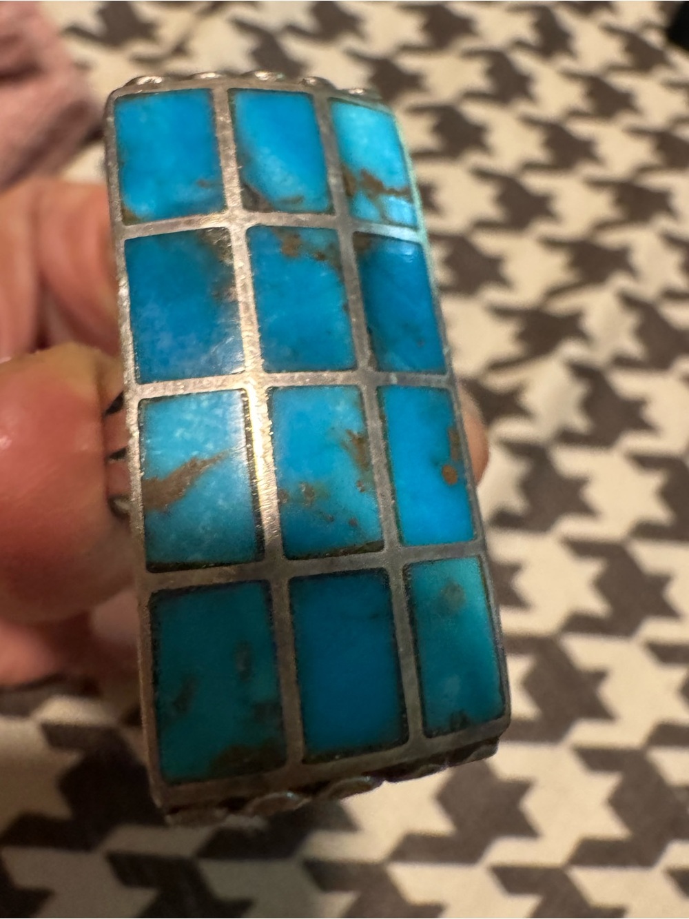 Turquoise Inlay Sterling-Style Ring size 8